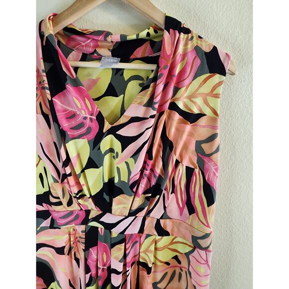 CHICOS Sleeveless Polyester Multi Color Botanical Print Maxi Dress Size 2 (L/12) - Picture 3 of 7
